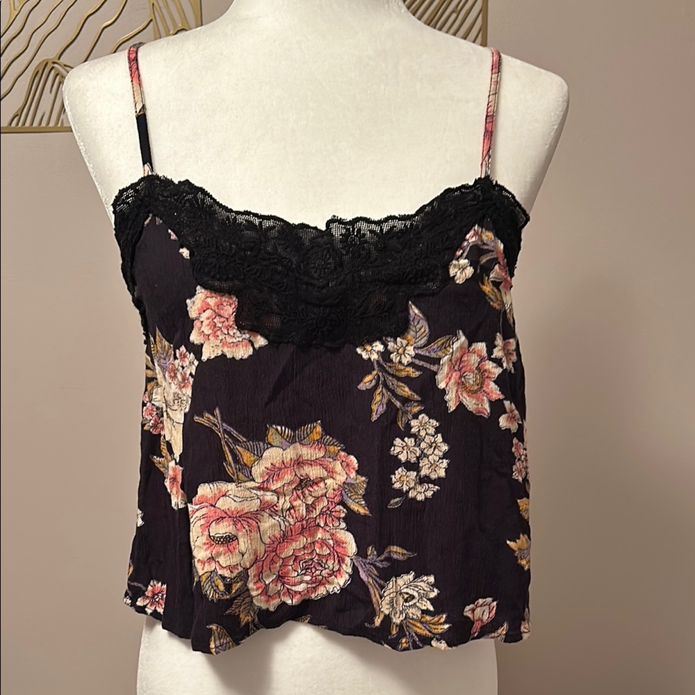 Floral Lace Trim Cami Top